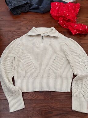 Cropped Cream Half-Zip Knit Turtleneck Sweater